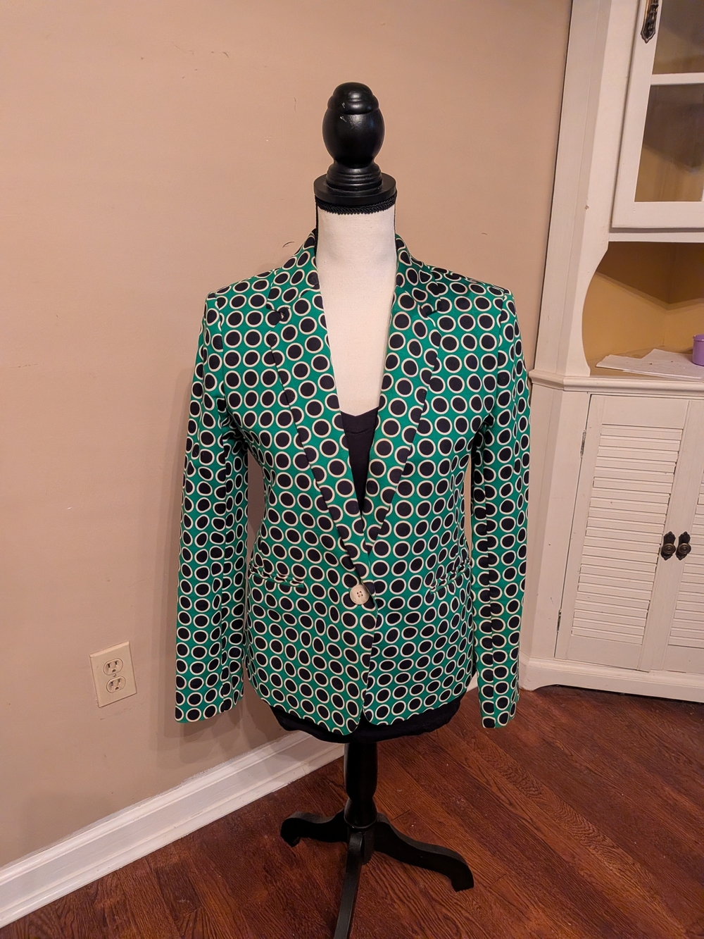 Michael Kors Green & Black Geometric Single-Button Women's Blazer